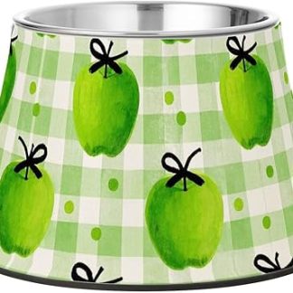 Миски для кормления собак с рисунком «Зеленые яблоки» и решеткой, нескользящие миски для кошек из нержавеющей стали для мелких животных, средство от усов.