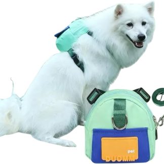 Pet Cute Dog Backpack, Twill Fabric, with Harness Chest Strap, Travel Outing Carrier for 4-15kg Pets (Green, M:8-15kg)