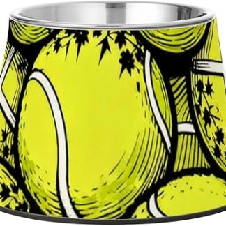 Миска для кормления собак с подставкой и рисунком теннисного мяча, изготовленная из нержавеющей стали, подходит для собак, кошек, кроликов, птиц и усов.