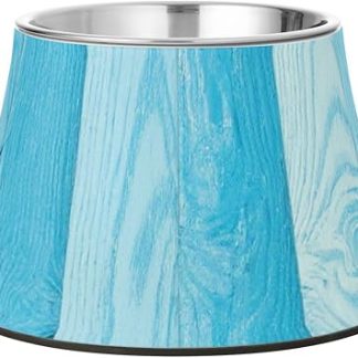 Полосатые синие миски для кормления собак в винтажном стиле с текстурой дерева. Приподнятые миски из нержавеющей стали для маленьких питомцев, не боящиеся усов.