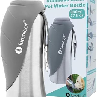 Портативная бутылка для воды для собак LumoLeaf, 800 мл, нержавеющая сталь, диспенсер для воды, аксессуар для путешествий (серый)
