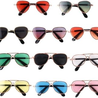 11 Pieces Dog Sunglasses Metal Cat UV Protection Retro Sunglasses Pet Hippie Cute and Funny Pet Sunglasses Dog Cat Cosplay Party Costume Photo Props, 2 Styles, 11 Colors