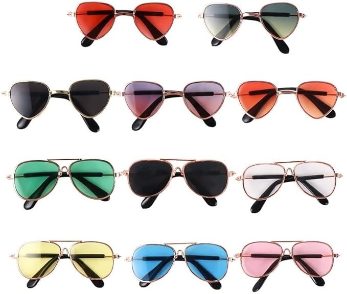 11 Pieces Dog Sunglasses Metal Cat UV Protection Retro Sunglasses Pet Hippie Cute and Funny Pet Sunglasses Dog Cat Cosplay Party Costume Photo Props, 2 Styles, 11 Colors
