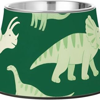 Миски для воды и еды в виде силуэта динозавра Трицератопса, зеленые, из нержавеющей стали, с нескользящей поверхностью, для кошек, которые едят медленно. Усы создают уютную атмосферу.