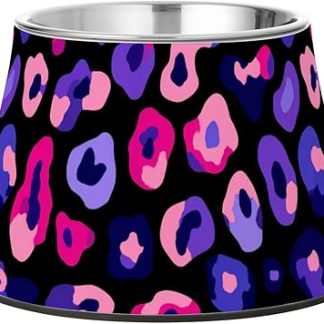 Миски для еды и воды для домашних животных с леопардовым принтом, сине-фиолетового цвета, с подставкой, из нержавеющей стали, металлические миски для маленьких собак, от усталости шерсти.