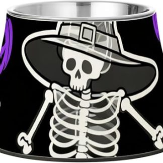 Усовершенствованные миски для кормления собак в виде скелета ведьмы на Хэллоуин из нержавеющей стали с приподнятой чашей для мелких животных, с раздельными усами.