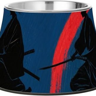Подставка для мисок для собак в виде силуэта японского самурая из нержавеющей стали для медленного кормления собак.