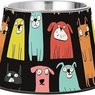 Миска для воды с изображением разноцветных мультяшных собачек, милые фигурки животных, нескользящая миска из нержавеющей стали для кормления кошек, которые медленно едят, с усами, уставшие.