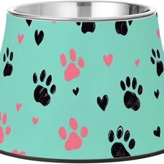 Миска для корма для собак бирюзового цвета с отпечатками лап, нескользящая подставка из нержавеющей стали для средних собак, способствующая медленному приему пищи.