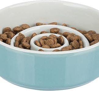 Миска для медленного кормления собак TRIXIE, керамическая, 0,9 л/диаметр 17 см, серо-голубая - 24521