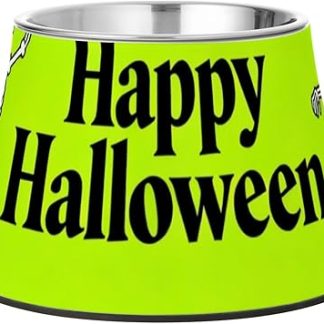 Миска для корма для домашних животных в зеленом флуоресцентном дизайне на Хэллоуин с подставкой, из нержавеющей стали, для удобного кормления мелких животных.