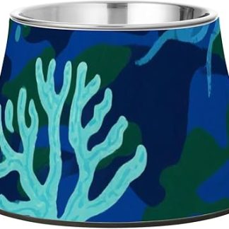 Приподнятая миска для воды для домашних животных, камуфляжного кораллово-зеленого и синего цвета, нескользящая, из нержавеющей стали, удобная для кормления собак.