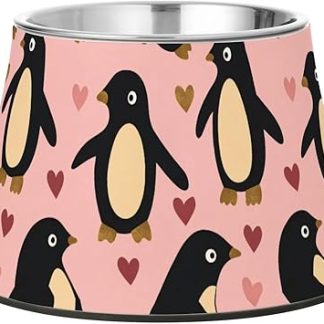 Миска для корма для домашних животных Penguin Peach Valentine's Day Gold с нескользящей поверхностью из нержавеющей стали для средних собак, дружественная к усам. Platos de comida para