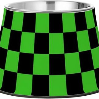 Миски для воды и корма для собак Buffalo Checkered Black Lime Green из нержавеющей стали с нескользящей поверхностью для медленного кормления. Platos para perros