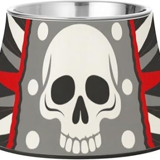 Миска для воды для собак на Хэллоуин в виде черепа, кости и летучей мыши, красно-серая, нескользящая, из нержавеющей стали, приподнятая, для медленного кормления собак.