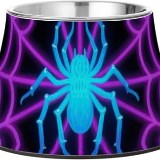 Светящиеся миски для собачьего корма в виде паутины, сине-розовые, с подставкой, из нержавеющей стали, удобные для кормления мелких животных.