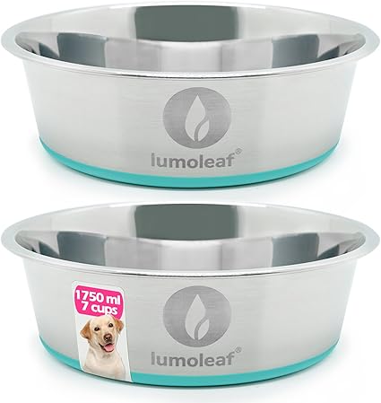 Миска для собак LumoLeaf из нержавеющей стали, большая, диаметр 22 см, 2 миски по 1750 мл с нескользящим силиконовым дном, металлическая миска для воды для крупных и средних собак.