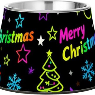 Счастливого Рождества! Снежинка, радуга, черная миска для корма для домашних животных, улучшенная, из нержавеющей стали, базовые миски для маленьких собак, усы, усталость, еда для собак