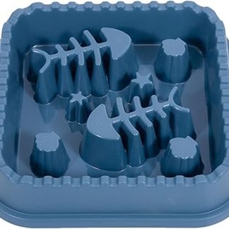 Миска для медленного кормления домашних животных с рельефной поверхностью в виде рыбьих костей предотвращает удушье и уменьшает метеоризм. Маленькая миска для медленного кормления собак и кошек.