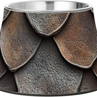 Миска для корма для собак из коричневого металла с текстурой рыбьей кожи, приподнятая миска из нержавеющей стали для кошек и собак среднего размера, обеспечивающая комфортное кормление, с раздельными мисками для корма для домашних животных.