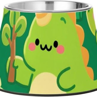 Миска для корма в виде милого мультяшного динозавра, зеленая, нескользящая, из нержавеющей стали, для собак, которые медленно едят, помогает снять раздражение кожи усов.