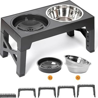 Регулируемые миски для собак FOREYY с 2 мисками из нержавеющей стали и 1 поплавковой миской, 5 высот, нескользящая подставка для корма, для маленьких собак.