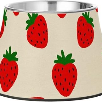 Миска для собачьего корма в виде красной клубники с мультяшным рисунком, нескользящая, из нержавеющей стали, для маленьких собак, с усами.