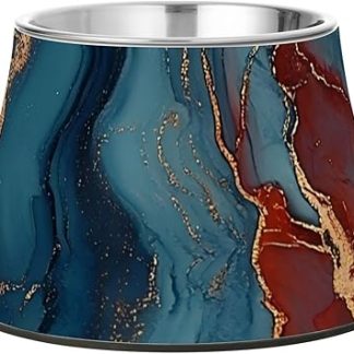 Красные и синие мраморные миски для корма для домашних животных на подставке, изготовленные из нержавеющей стали, для мелких питомцев. Усталость от усов. Comedero Para Gatos