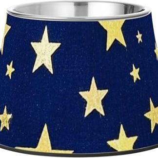 Искусственная миска для корма для собак с золотыми звездами, темно-синего цвета, нескользящая, из нержавеющей стали, удобная для кормления.