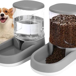 Автоматический дозатор корма и воды для собак и кошек, 2 x 3,8 л, дозатор корма для мелких, средних и крупных домашних животных, щенков, котят, серый.