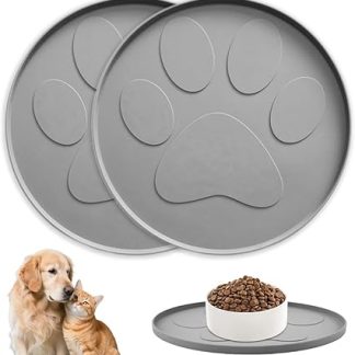 2 коврика для мисок для собак и кошек, круглый силиконовый коврик для мисок для кошек, небольшой серый нескользящий коврик для кошачьего корма