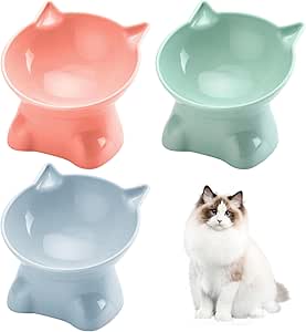 Chedin: Приподнятая миска для кошек с наклоном на 15°, миска для еды и воды, идеально подходит для домашних животных, кошек и щенков (3 шт., однотонный цвет)