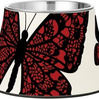 Готическая красно-черная кружевная миска для воды для собак на Хэллоуин с бабочками, модернизированные миски из нержавеющей стали для кошек среднего размера, с эффектом «усов».