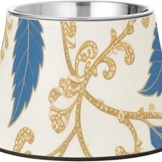 Миски для собак с цветочным узором «Сине-золотые листья», улучшенная миска из нержавеющей стали для собак среднего размера, для медленного поедания. Plato de comida para gato