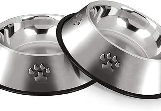 Набор из 2 мисок для собак Hotipy Dogs из нержавеющей стали, миски для еды и воды для маленьких и средних собак, 22 см.
