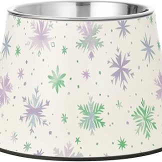 Фиолетово-зеленые миски для корма для собак с рождественскими снежинками, нескользящая миска для воды из нержавеющей стали для кошек, которые едят медленно.