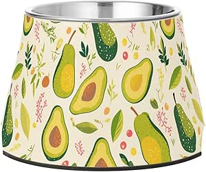 Миска для воды с изображением авокадо и мультяшных зеленых собак, нескользящая подставка из нержавеющей стали для миски для домашних животных, чтобы облегчить уход за усами любимого питомца.