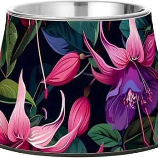 Приподнятая миска для воды для домашних животных с изображением цветов фуксии, приподнятая миска из нержавеющей стали для собак, кошек, кроликов и птиц с рельефным изображением усов, Plato Para Gatos.