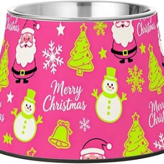 Розовые миски для воды и еды в виде снеговика и Санта-Клауса, с нескользящей поверхностью, из нержавеющей стали, для собак, кошек, кроликов и птиц, с усами.