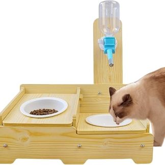 Деревянная поилка для домашних животных с регулируемой высотой и 2 мисками, миска для воды для кошек и щенков, для использования внутри и снаружи помещений, дома, сада, двора.