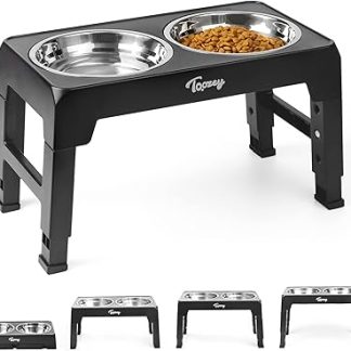 Регулируемая по высоте миска для собак Toozey - 2 миски из нержавеющей стали объемом 1200 мл, 4 уровня регулировки, для средних и крупных собак, черная.