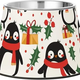 Счастливого Рождества! Мультяшные белые пингвины, собачки, миски для кормления, нескользящая нержавеющая сталь, животные, миска для медленного кормления, вода, собачьи усы, уставшие собаки.