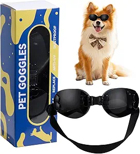 NVTED Foldable Dog Goggles, Dog Sunglasses UV Protection Wind Protection Dust Protection Fog Protection Pet Glasses Eye Wear Protection with Adjustable Strap