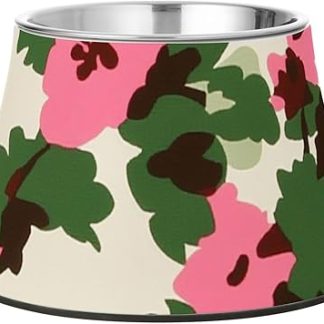 Нескользящая миска для корма для собак среднего размера с камуфляжным рисунком красного и зеленого цвета, изготовленная из нержавеющей стали, для медленного приема пищи.