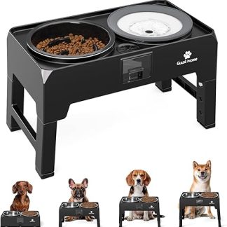 GUUSII HOME Подставка для миски для собак на подставке. Приподнятая кормушка для собак больших, средних и маленьких размеров. Миска для еды и воды с отверстием для сбора капель. Регулируемая высота. Объем 2000 мл.