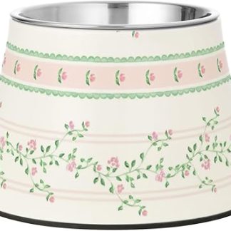 Розовая миска для воды для собак с цветами, приподнятая миска из нержавеющей стали для питомца, который любит медленно есть.