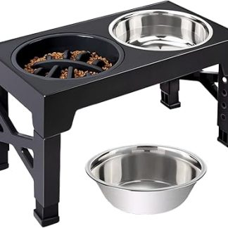 Миски для собак, 5 уровней высоты, регулируемая нескользящая подставка - приподнятые миски для кошек из нержавеющей стали - для использования в помещении и на открытом воздухе, для путешествий, кормления, еды и питья.