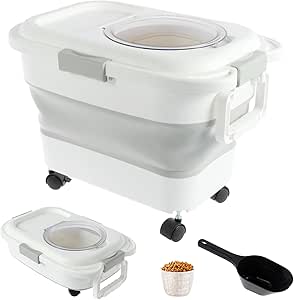 Контейнер для хранения собачьего корма, 10 кг, герметичный складной контейнер для корма для домашних животных с совком и колесиками, складная корзина для хранения риса с мерным стаканчиком.