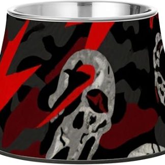 Подставка для миски для воды в виде черепа с молнией, красного и черного цвета, из нержавеющей стали, для комфортного кормления собак.