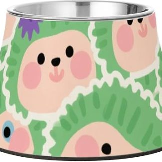 Миска для еды в виде милого мультяшного ежика, зеленая, для собак, нескользящая, из нержавеющей стали, приподнятая, для кошек, для любимого питомца, чтобы облегчить боль в усах.